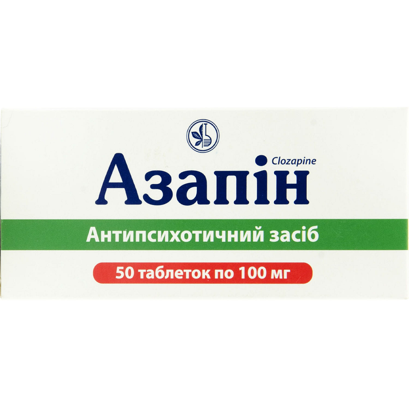 АЗАПІН таблетки по 100 мг; по 10 таблеток у блістері; по 5 блістерів у пачці
